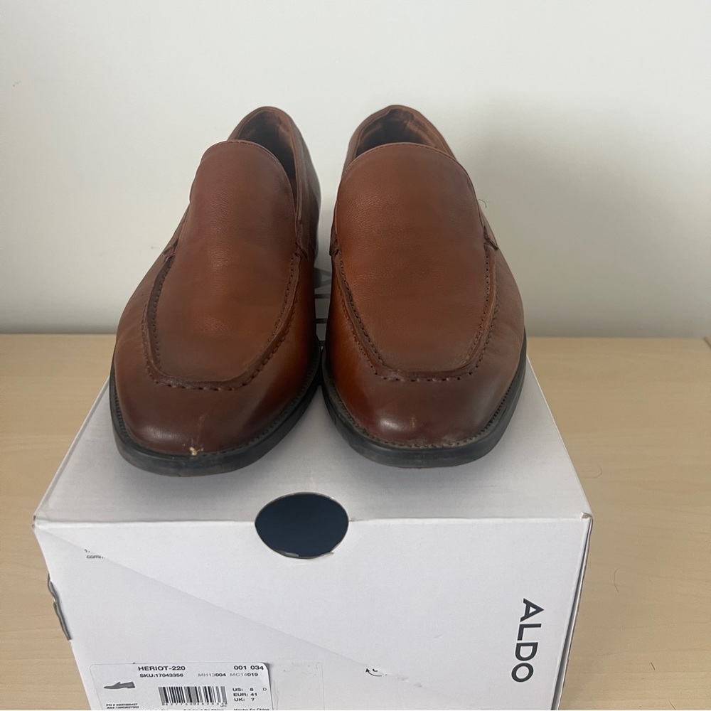 Aldo Men's Tan Brown Leather Slip-On Loafers